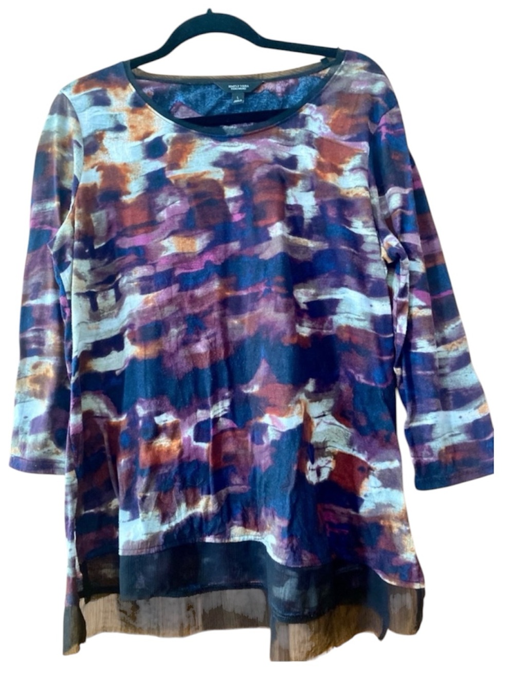 Simply Vera Vera Wang Abstract Print Chiffon Hem Tunic Top Purple L